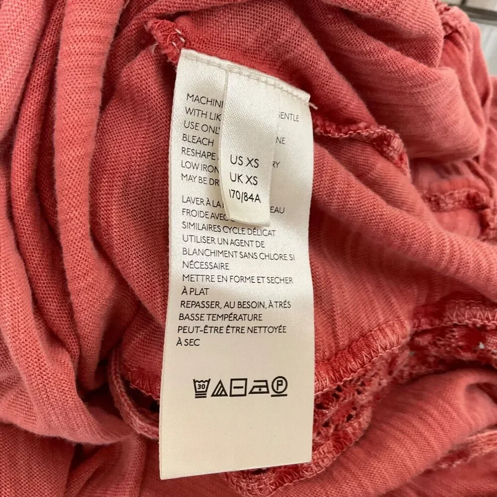 Free People Le Femme Top Babydoll XS Sun washed red ruffle BOHO Peasant blouse